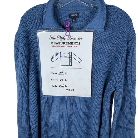 J. Crew Men's Sweater Waffle Knit 1/4 Zip Large Pullover Blue Cotton Casual Warm - Picture 3 of 8